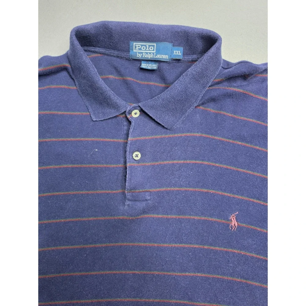 Polo Ralph Lauren Rugby Shirt Mens 2XL Blue Striped 100% Cotton Golf Performance